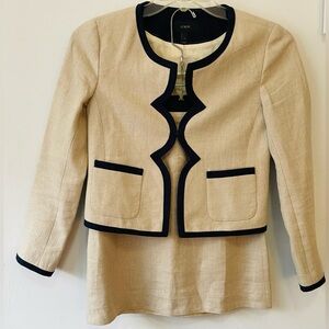 J. Crew Cream and Navy Linen Jacket and Pencil Skirt Suit Set